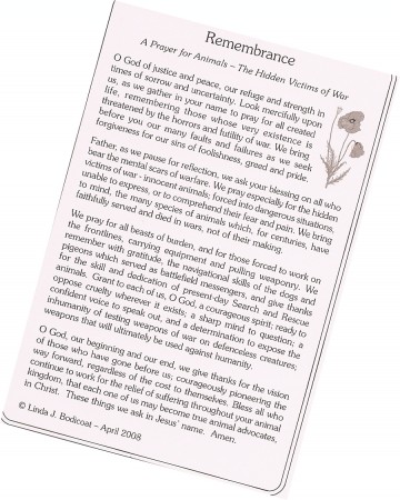 Remembrance Prayer Card for animals- the hidden victims of war — Anglican Society for the Welfare of Animals Remembrance Prayer Card for animals- the hidden victims of war — Anglican Society for the Welfare of Animals